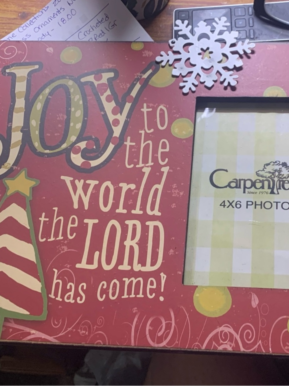 Large CarpenTree Wooden Holiday Joy To The World Photo Frame 4 x 6